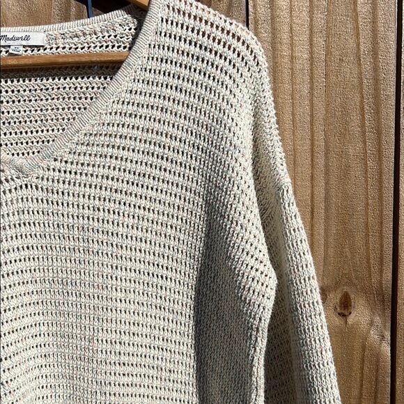 Madewell Women’s Cream with Orange Blue Thread V-Neck Long Sleeve Sweater Cotton - Picture 8 of 16